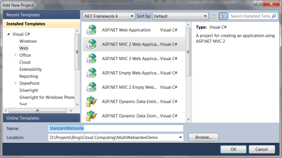 Projektvorlage: ASP.NET MVC 2 Web Application