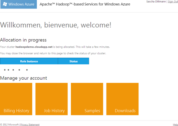 Apache Hadoop für Windows Azure - Clusterknoten werden erzeugt