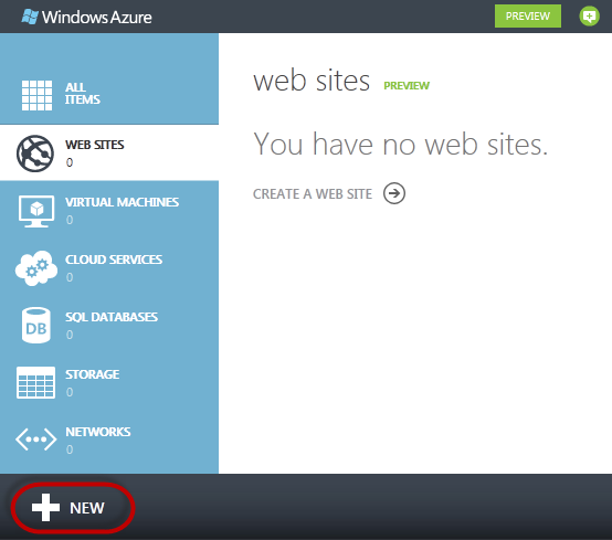 Windows Azure Web Sites - Create a Web Site