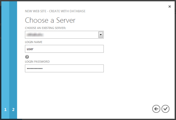 Windows Azure Web Sites - Choose a Database Server