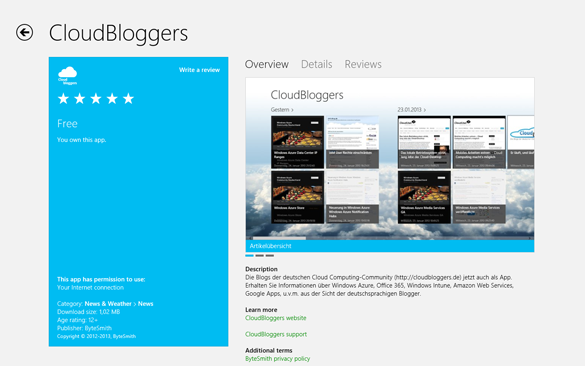 CloudBloggers App im Windows Store