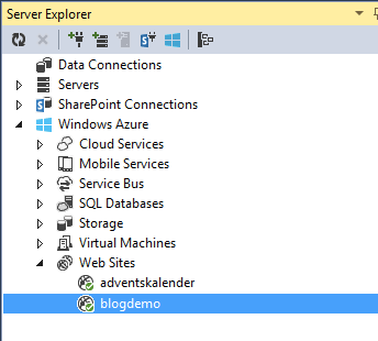 Visual Studio Server Explorer - Windows Azure