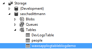 Visual Studio Server Explorer - Windows Azure Table Storage